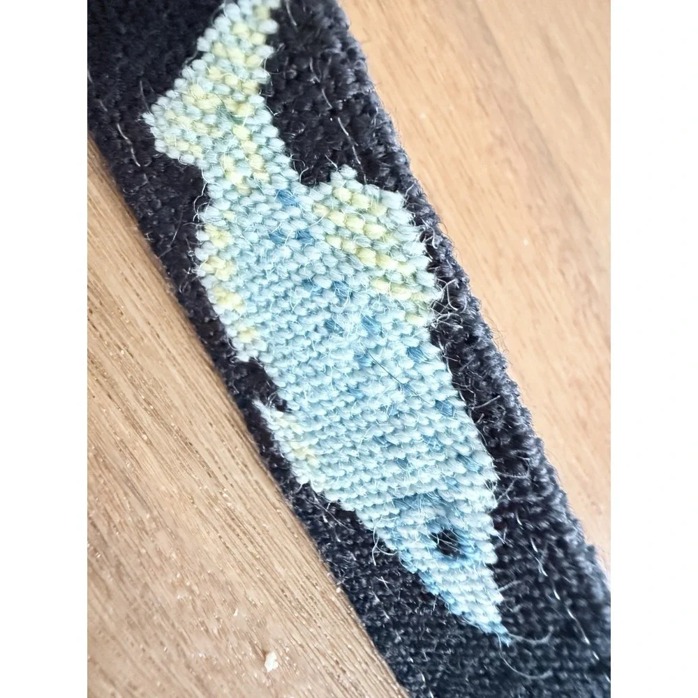 Handmade belt Needlepoint Fish  Mahi Leather Canvas Brass Buckle USA Sz 32 S/M